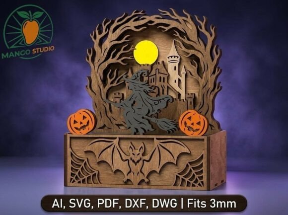 Download Halloween Witch Candy Box Laser SVG - Halloween Collection