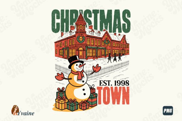 Download Retro Christmas Town PNG Festive Design - Festive design Collection